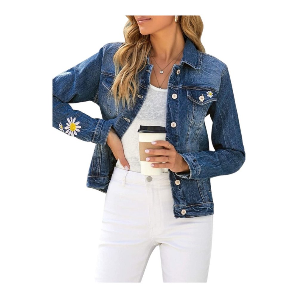 COPY - LookBookStore Women’s Medium Basic Long Sleeve Button down Fitted Denim …